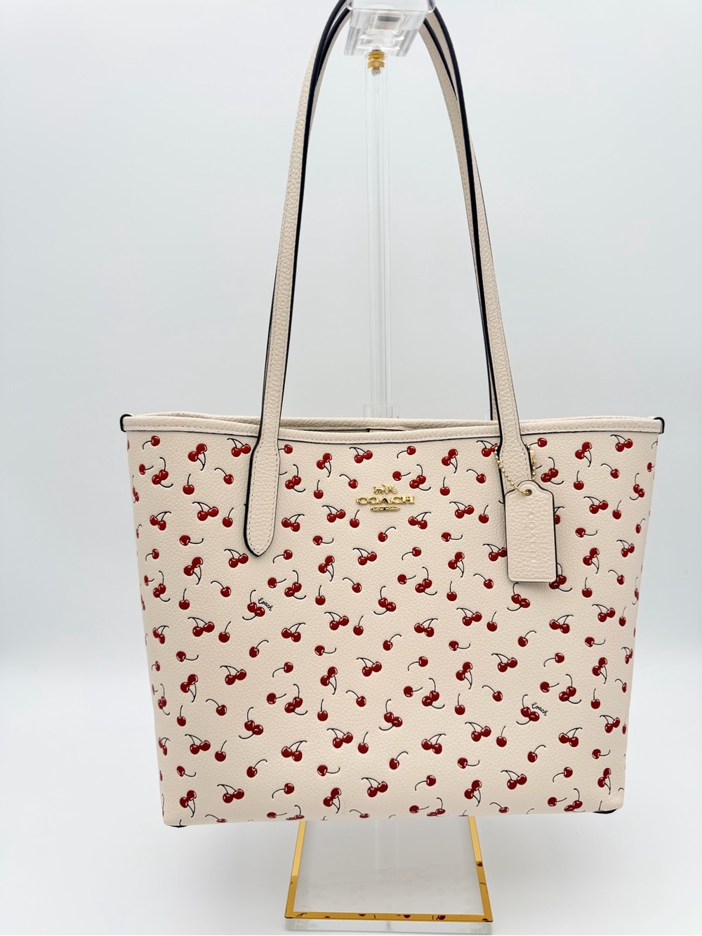 Coach City Tote Medium Cherry Print Chalk Gold Hardware Bag CFG07 NWT